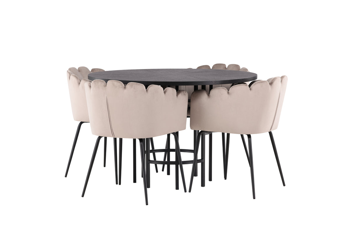 Venture Design Limhamn & Copenhagen Matstolar Beige + Runda Matbord ⌀115 Svart