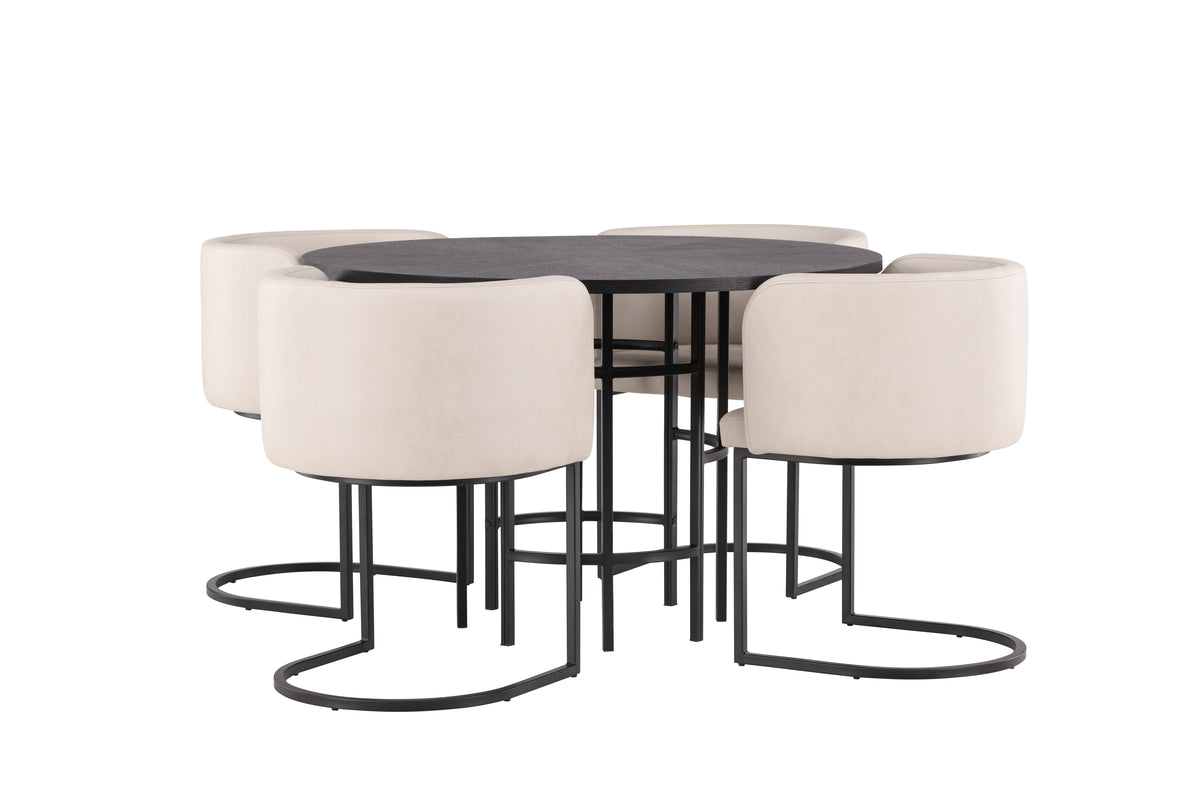 Venture Design Copenhagen & Simrishamn Runda Matbord ⌀115 Svart + Matstolar Beige