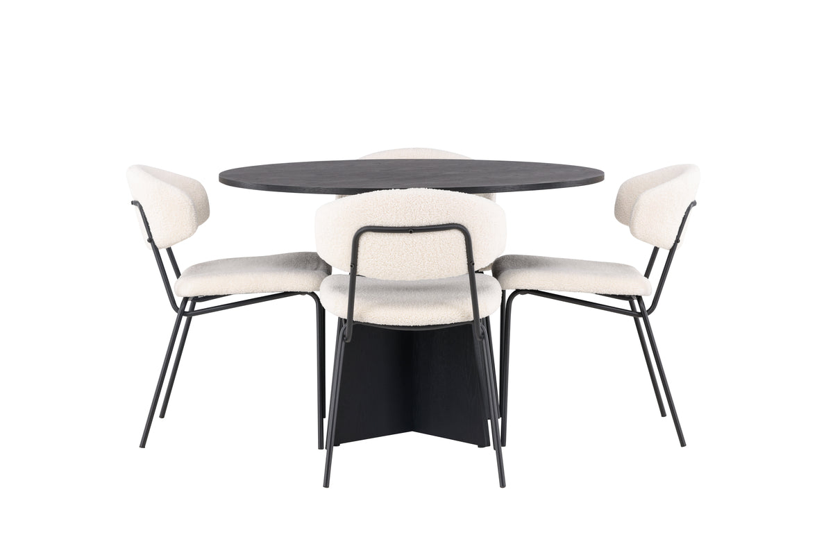 Venture Design Bootcut & Chico Runda Matbord ⌀110 Svart + Matstolar 2-pack Vit