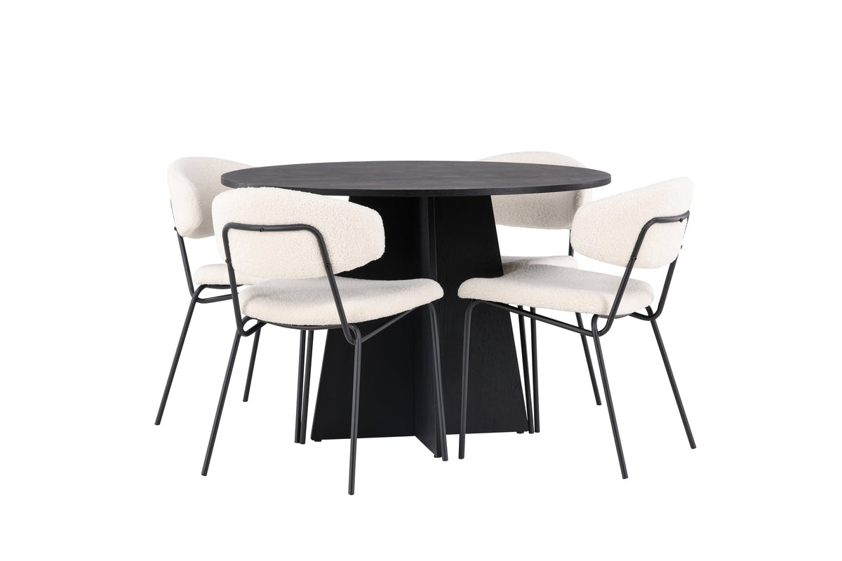 Venture Design Bootcut & Chico Runda Matbord ⌀110 Svart + Matstolar 2-pack Vit