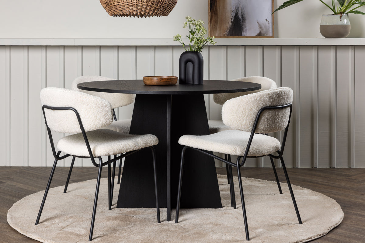 Venture Design Bootcut & Chico Runda Matbord ⌀110 Svart + Matstolar 2-pack Vit