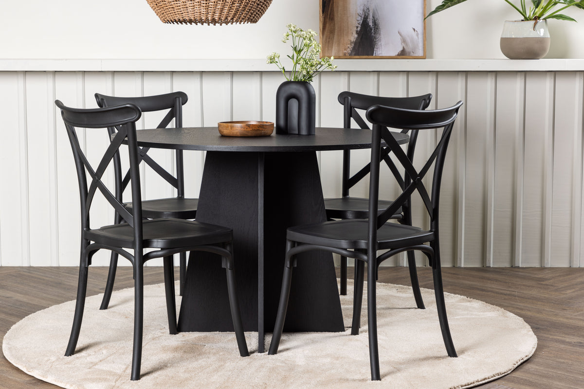 Venture Design Bootcut & Crosett Runda Matbord ⌀110 Svart + Matstolar 2-pack Svart
