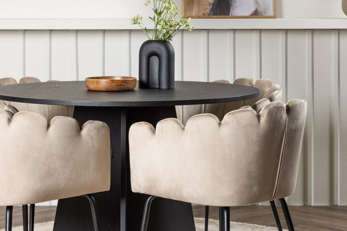Venture Design Limhamn & Bootcut Matstolar Beige + Runda Matbord ⌀110 Svart