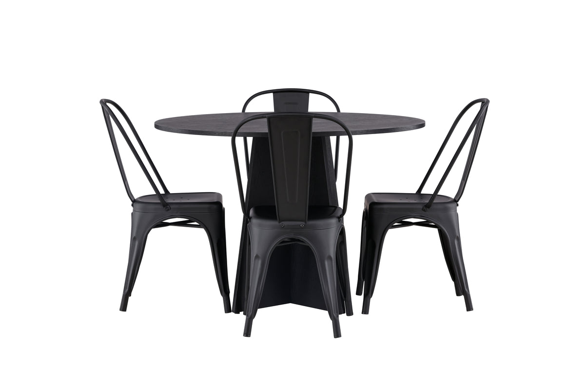 Venture Design Bootcut & Tempe Runda Matbord ⌀110 Svart + Matstolar 4-pack Svart