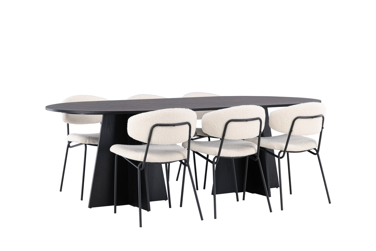 Venture Design Bootcut & Chico Ovala Matbord 230 x 115 Svart + Matstolar 2-pack Vit