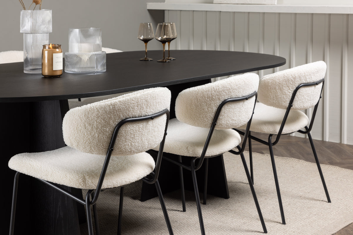 Venture Design Bootcut & Chico Ovala Matbord 230 x 115 Svart + Matstolar 2-pack Vit