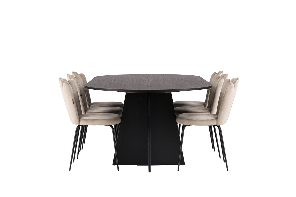 Venture Design Limhamn & Bootcut Matstolar 2-pack Beige + Ovala Matbord 230 x 115 Svart