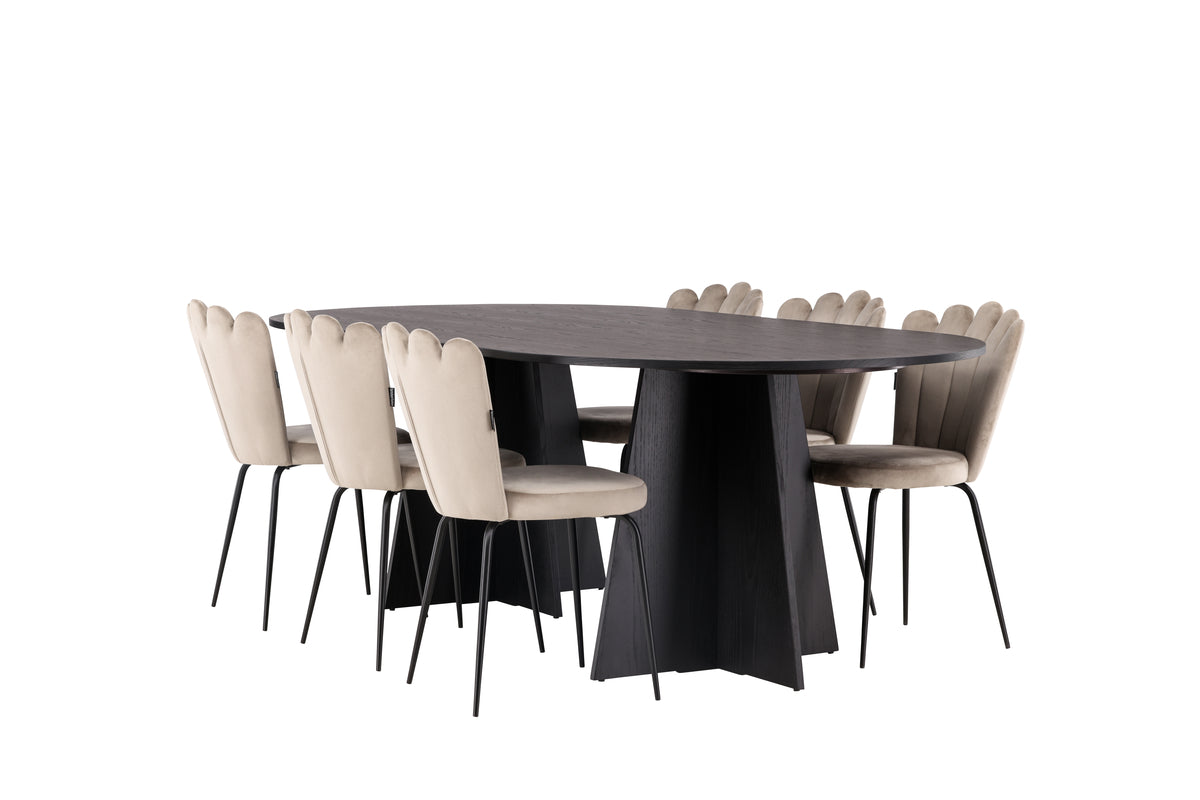 Venture Design Limhamn & Bootcut Matstolar 2-pack Beige + Ovala Matbord 230 x 115 Svart