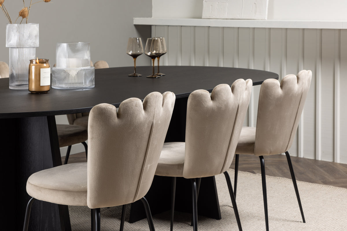 Venture Design Limhamn & Bootcut Matstolar 2-pack Beige + Ovala Matbord 230 x 115 Svart