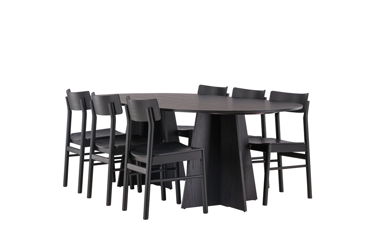 Venture Design Bootcut & Montros Ovala Matbord 230 x 115 Svart + Matstolar 2-pack Svart