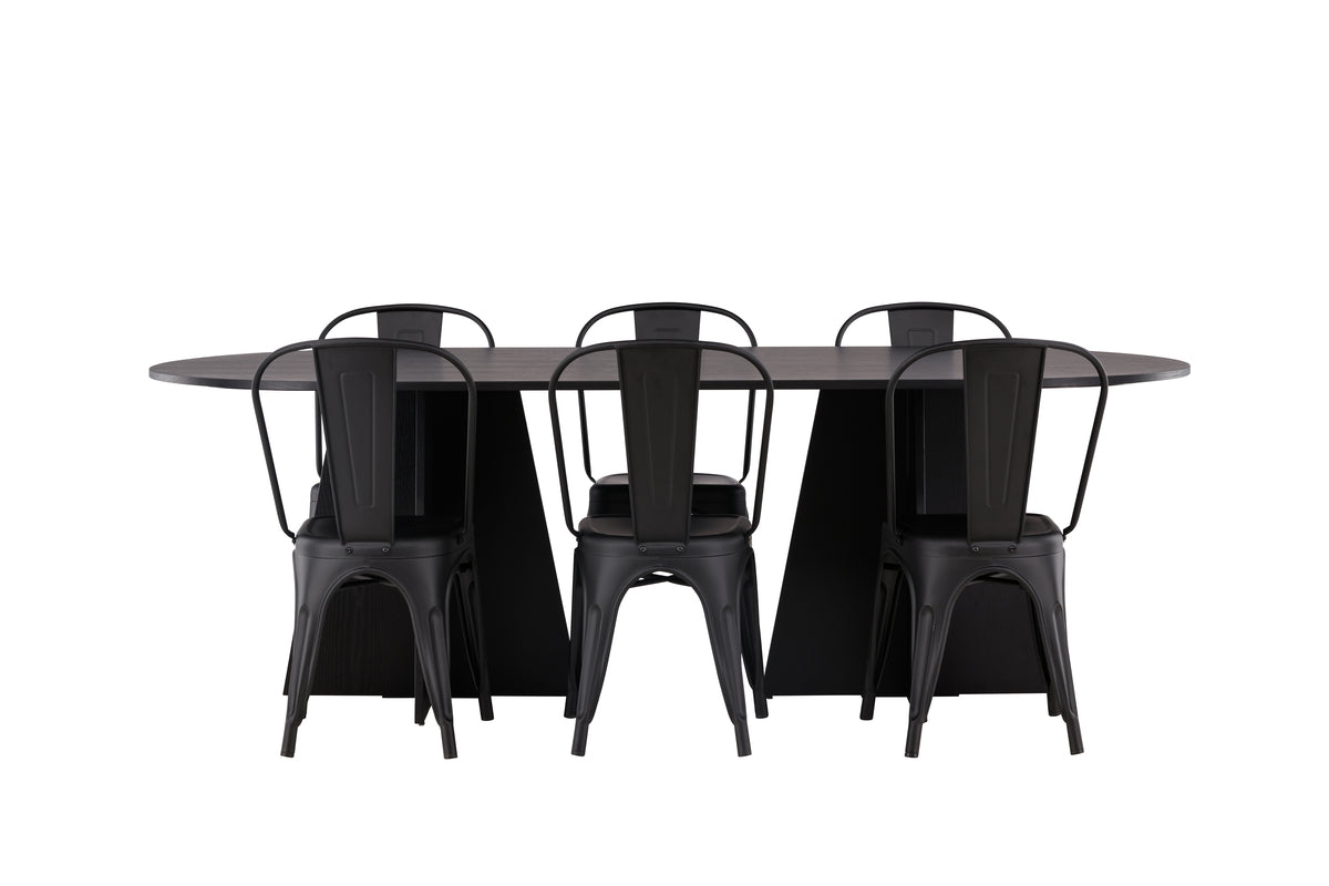 Venture Design Bootcut & Tempe Ovala Matbord 230 x 115 Svart + Matstolar 4-pack Svart