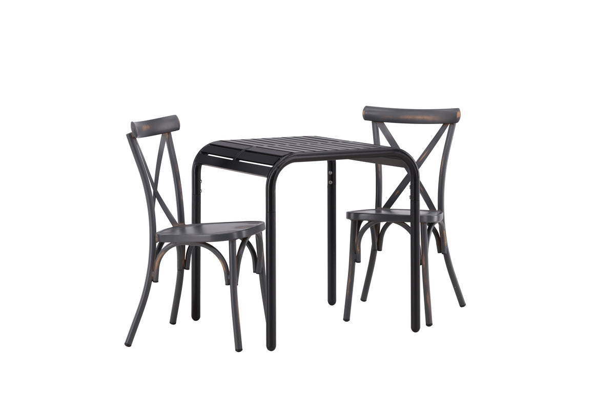 Venture Design Borneo & Tablas Cafebord 70 x 70 Svart + Matstolar 2-pack Mörkgrå
