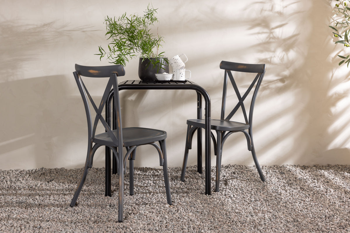 Venture Design Borneo & Tablas Cafebord 70 x 70 Svart + Matstolar 2-pack Mörkgrå