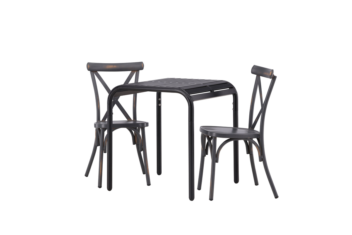 Venture Design Borneo & Tablas Cafebord 70 x 70 Svart + Matstolar 2-pack Mörkgrå