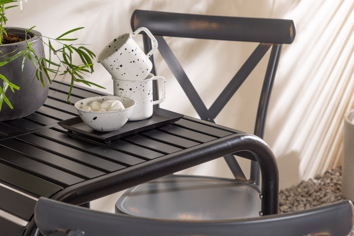 Venture Design Borneo & Tablas Cafebord 70 x 70 Svart + Matstolar 2-pack Mörkgrå
