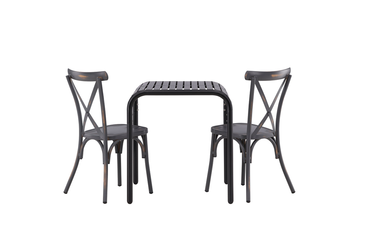 Venture Design Borneo & Tablas Cafebord 70 x 70 Svart + Matstolar 2-pack Mörkgrå