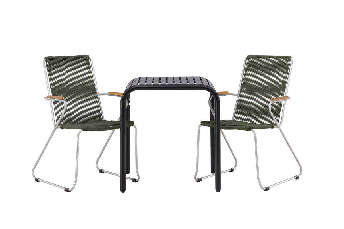 Venture Design Borneo & Bois Cafebord 70 x 70 Svart + Matstolar 2-pack Grön