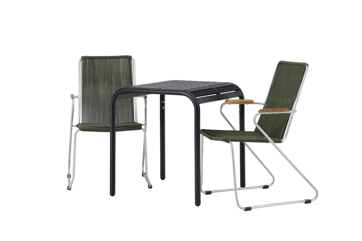 Venture Design Borneo & Bois Cafebord 70 x 70 Svart + Matstolar 2-pack Grön