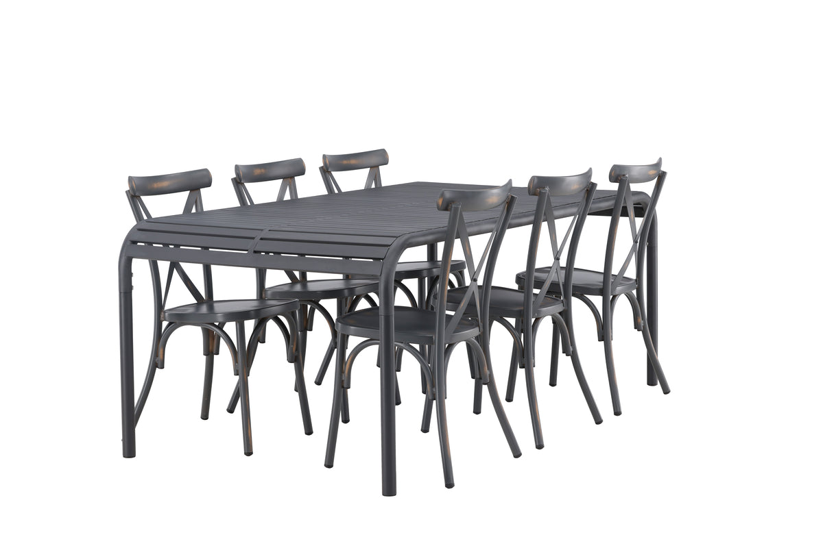 Venture Design Borneo & Tablas Rektangulära Matbord 200 x 100 Svart + Matstolar 2-pack Mörkgrå