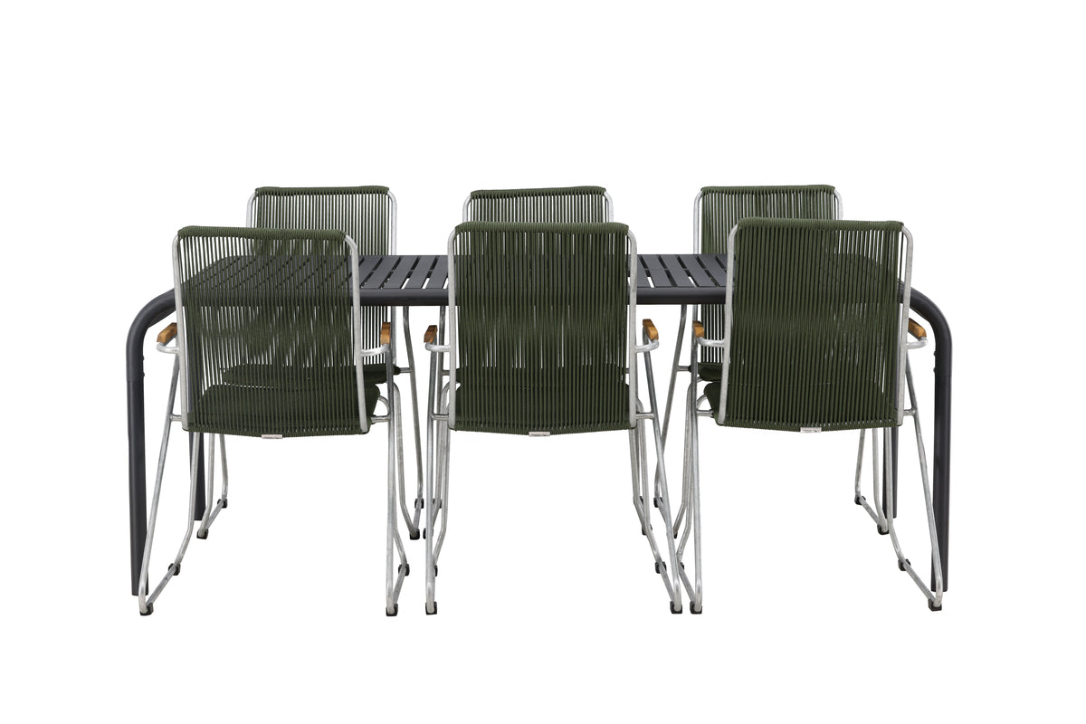 Venture Design Borneo & Bois Rektangulära Matbord 200 x 100 Svart + Matstolar 2-pack Grön