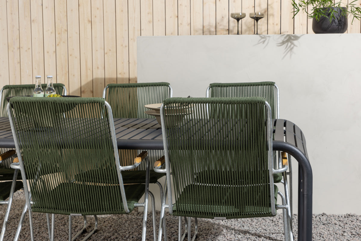 Venture Design Borneo & Bois Rektangulära Matbord 200 x 100 Svart + Matstolar 2-pack Grön