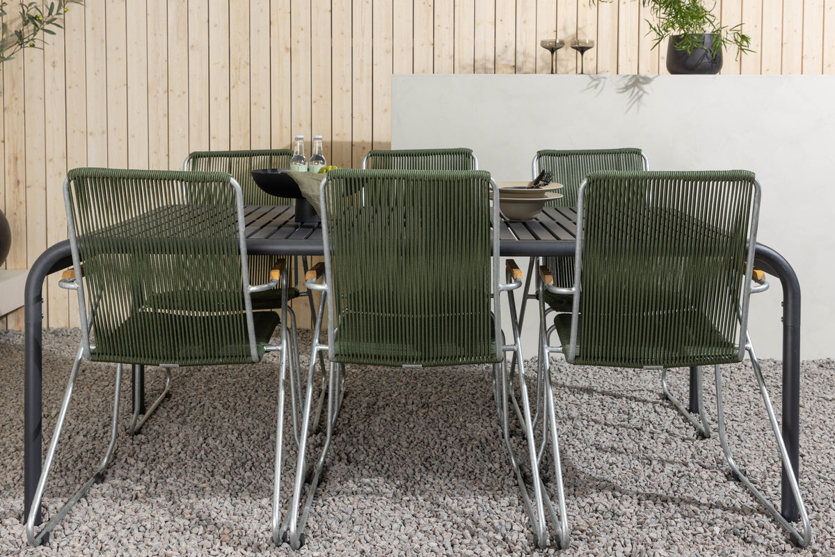 Venture Design Borneo & Bois Rektangulära Matbord 200 x 100 Svart + Matstolar 2-pack Grön