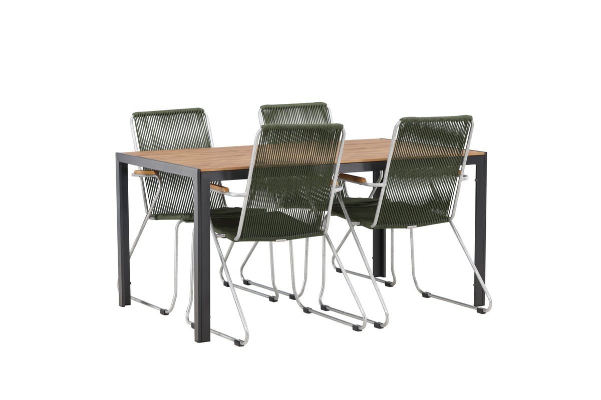 Venture Design Break & Bois Rektangulära Matbord 150 x 90 Svart + Matstolar 2-pack Grön