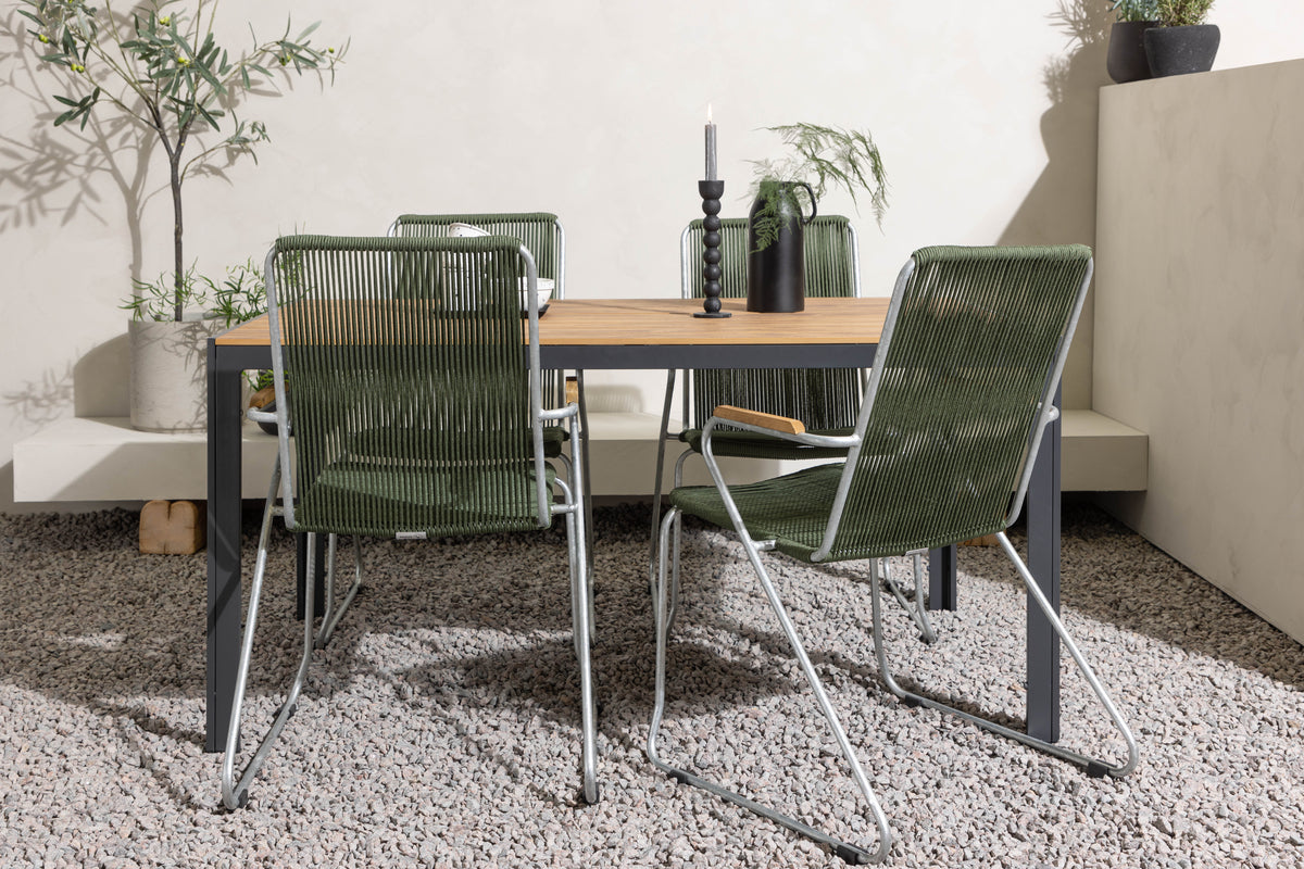 Venture Design Break & Bois Rektangulära Matbord 150 x 90 Svart + Matstolar 2-pack Grön