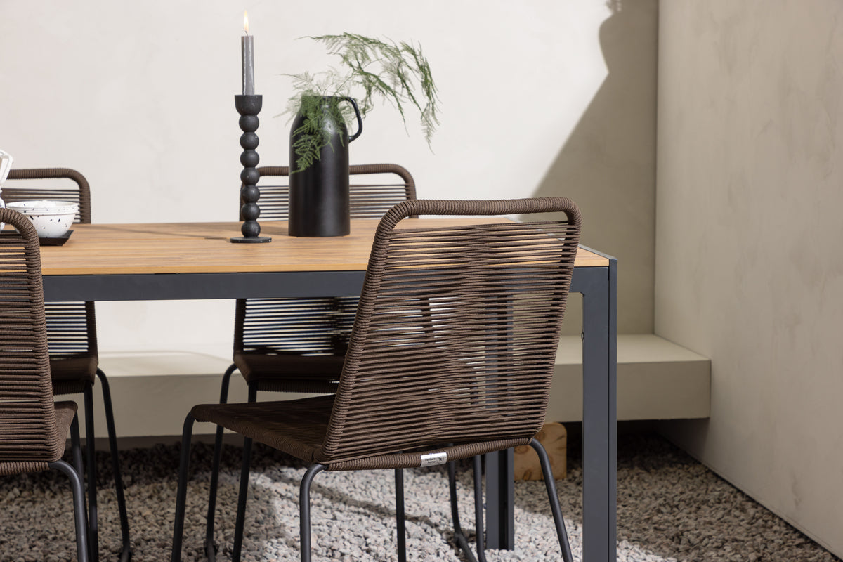 Venture Design Break & Lindos Rektangulära Matbord 150x90 Svart + Matstolar Brun