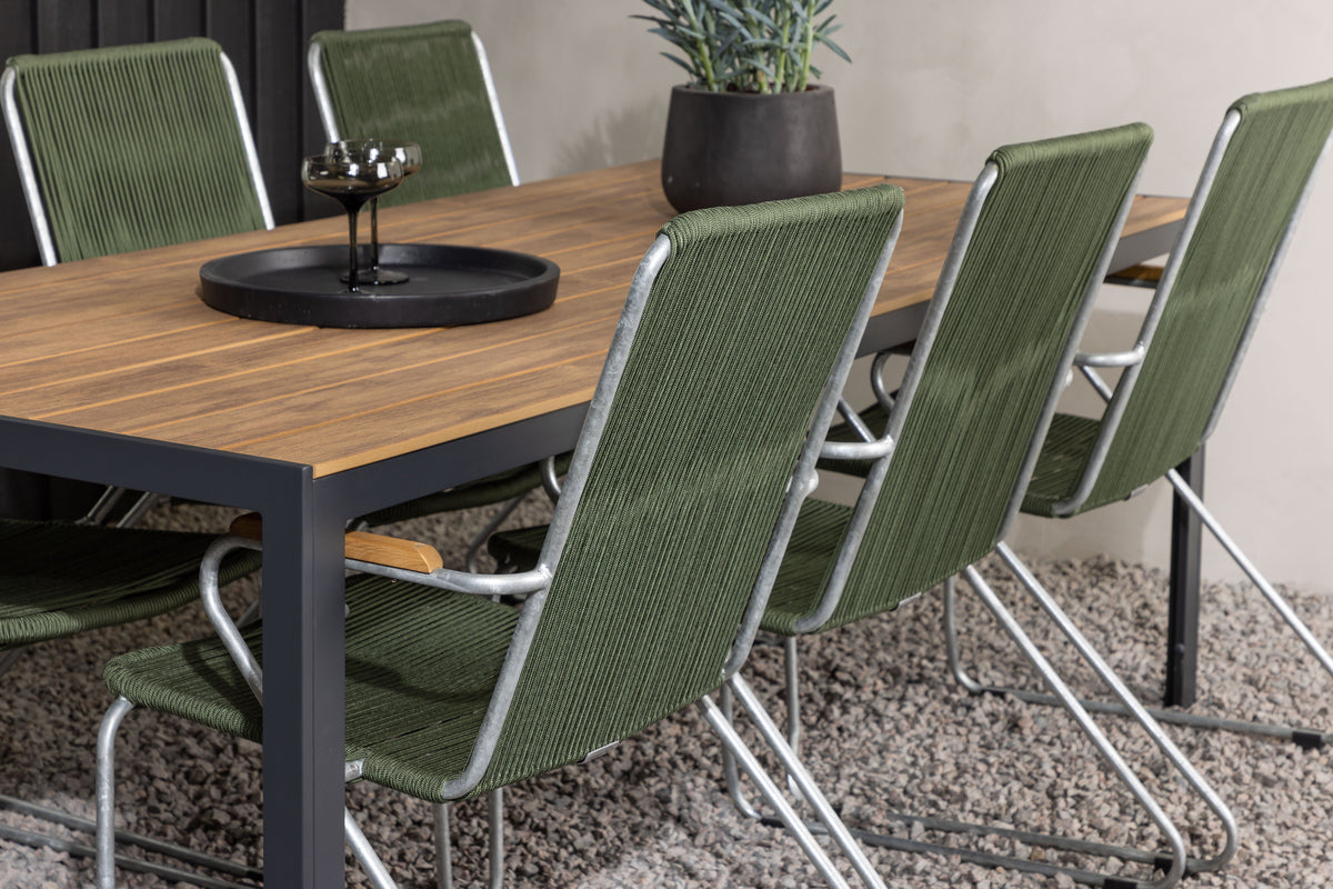 Venture Design Break & Bois Rektangulära Matbord 205x90x74 Natur + Matstolar Grön