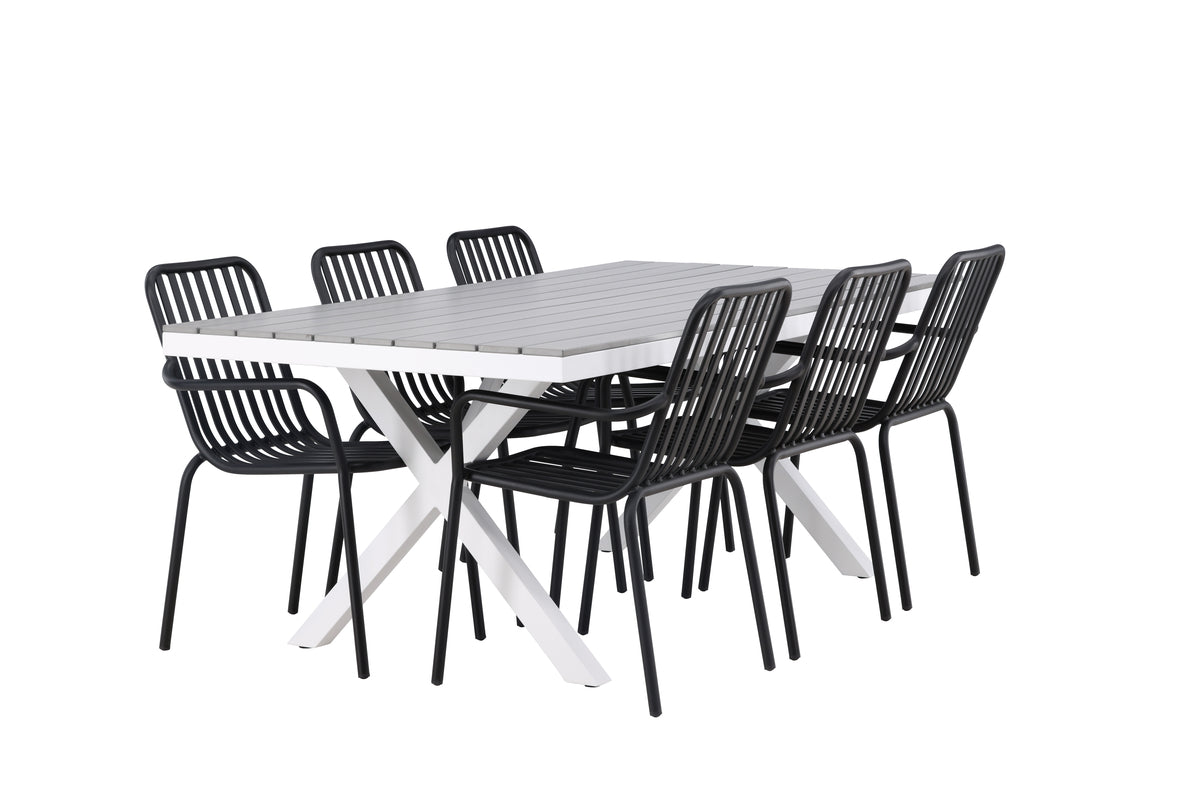 Venture Design Garcia & Peking Rektangulära Matbord 200 x 100 Grå + Matstolar 2-pack Svart