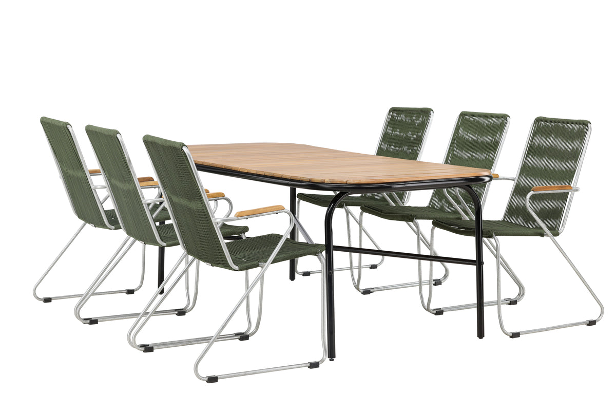 Venture Design Holmbeck & Bois Rektangulära Matbord 200 x 90 Natur + Matstolar 2-pack Grön
