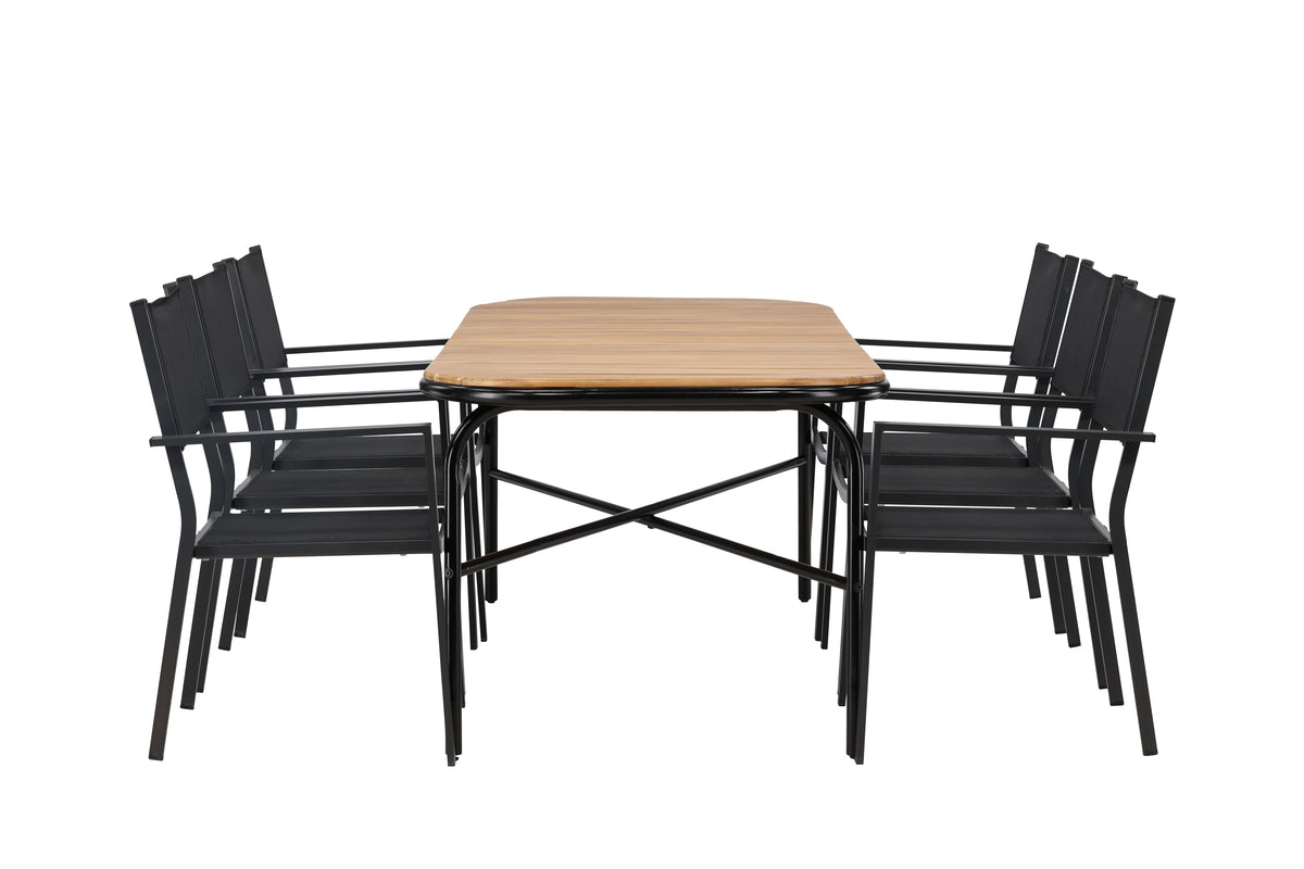 Venture Design Copacabana & Holmbeck Matstolar 2-pack Svart + Rektangulära Matbord 200 x 90 Natur