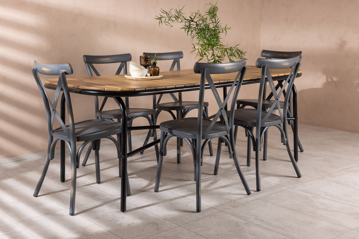 Venture Design Holmbeck & Tablas Rektangulära Matbord 200 x 90 Natur + Matstolar 2-pack Mörkgrå