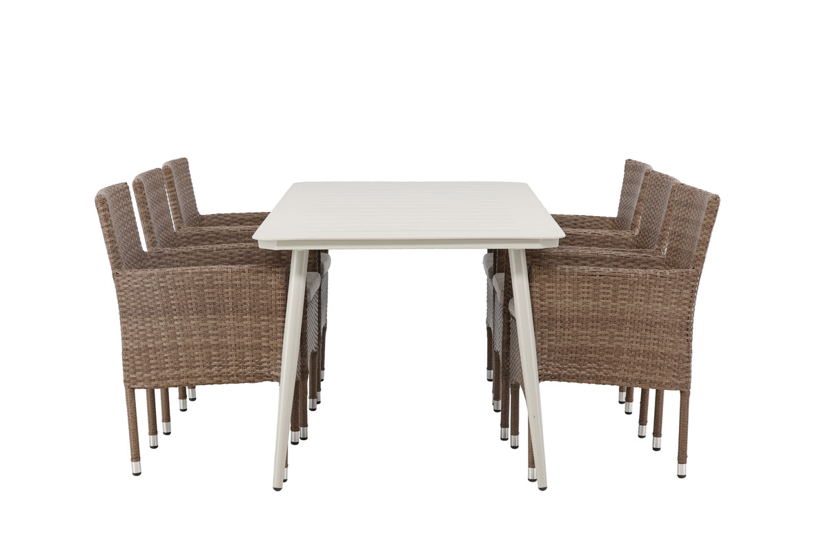 Venture Design Lina & Malina Rektangulära Matbord 200 x 90 Beige + Matstolar 2-pack Natur