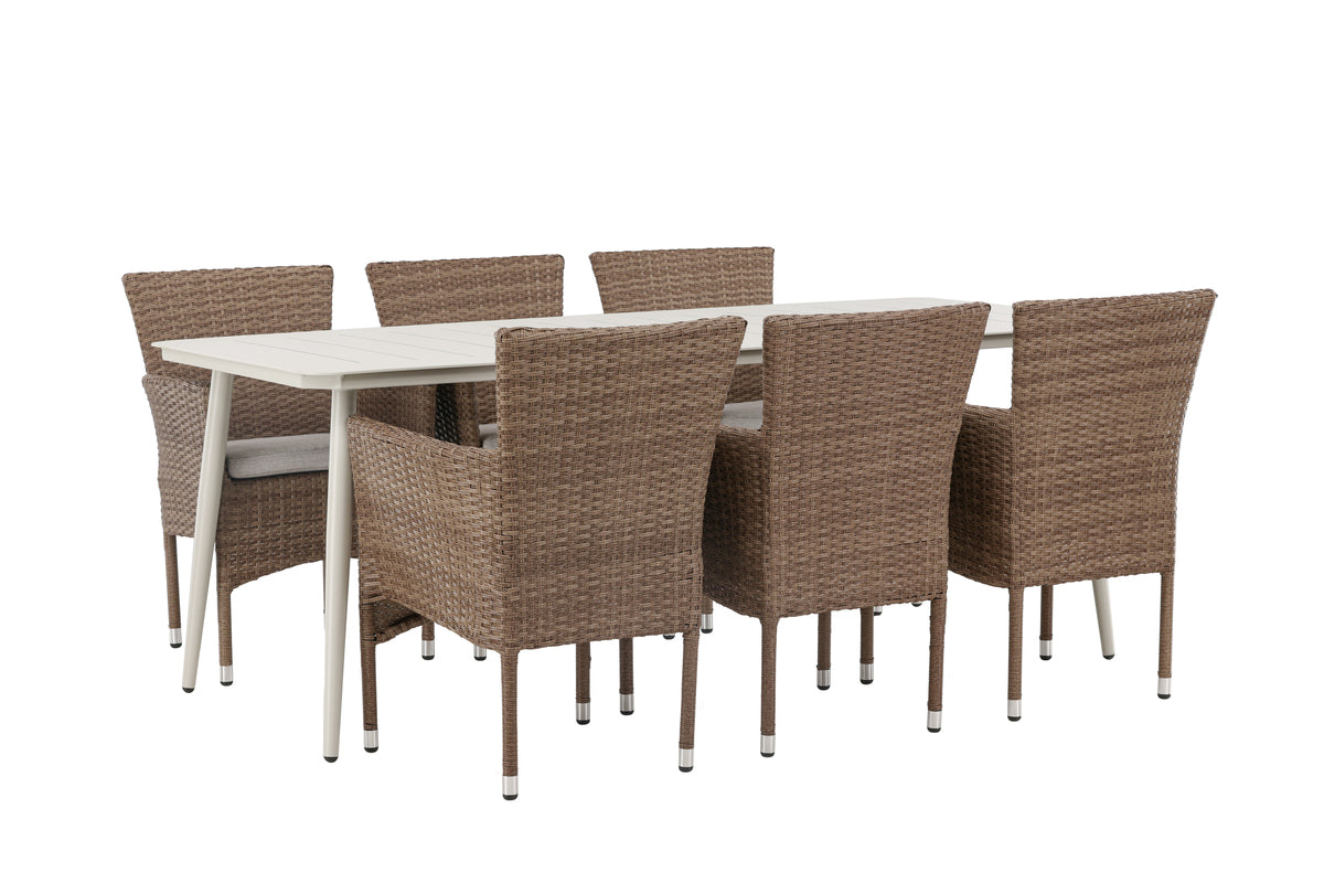 Venture Design Lina & Malina Rektangulära Matbord 200 x 90 Beige + Matstolar 2-pack Natur