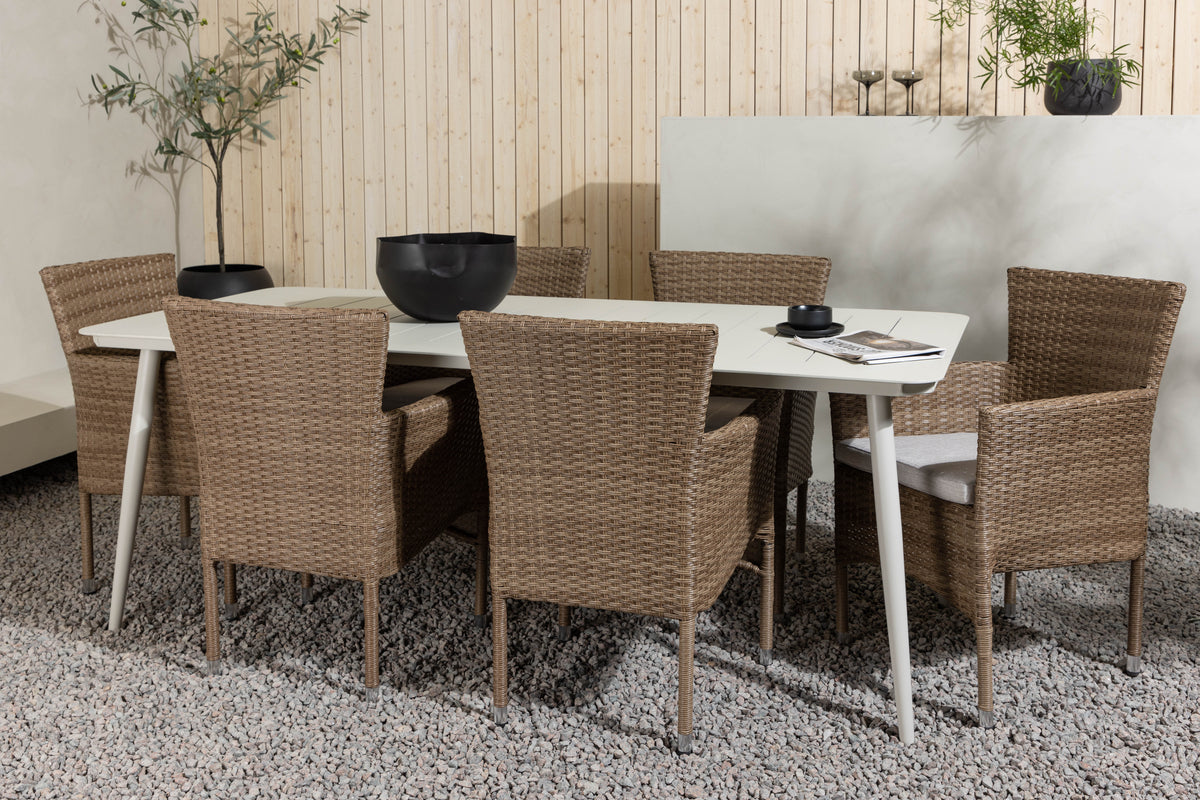 Venture Design Lina & Malina Rektangulära Matbord 200 x 90 Beige + Matstolar 2-pack Natur