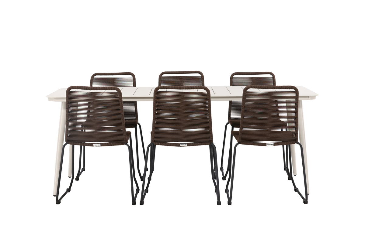 Venture Design Lina & Lindos Rektangulära Matbord 200 x 90 Beige + Matstolar 2-pack Brun/Svart