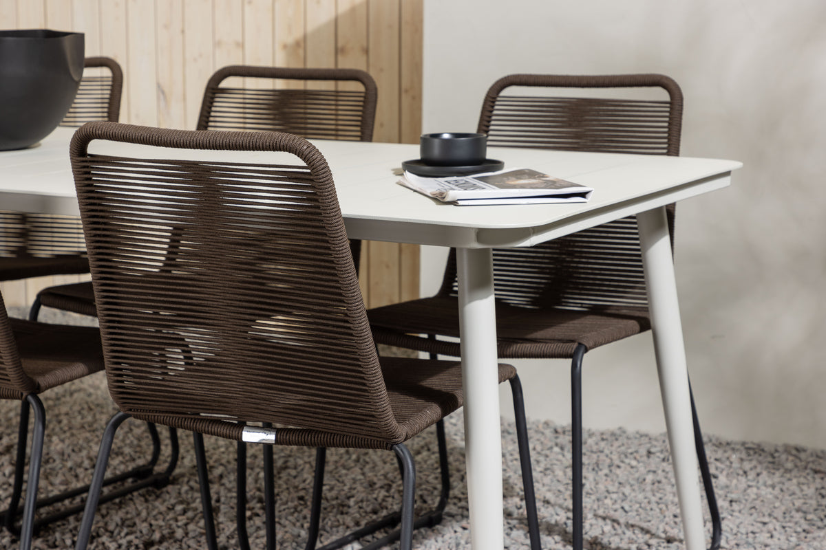 Venture Design Lina & Lindos Rektangulära Matbord 200 x 90 Beige + Matstolar 2-pack Brun/Svart