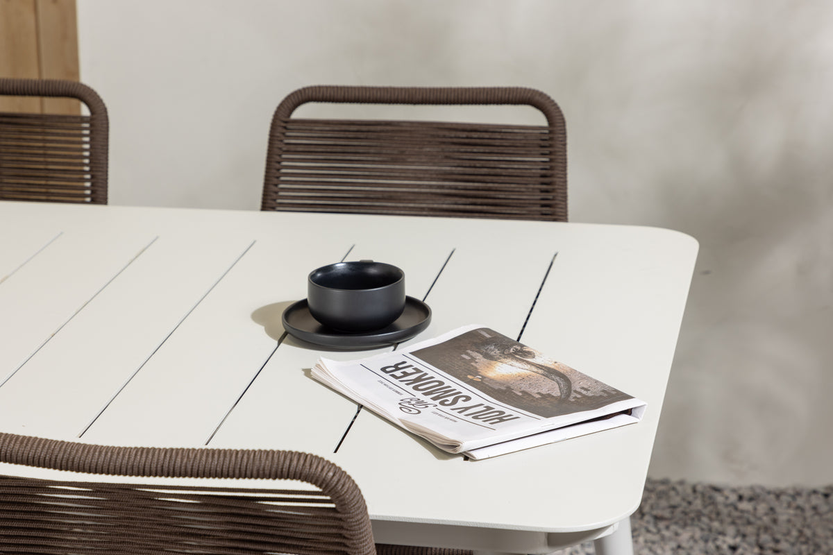Venture Design Lina & Lindos Rektangulära Matbord 200 x 90 Beige + Matstolar 2-pack Brun/Svart