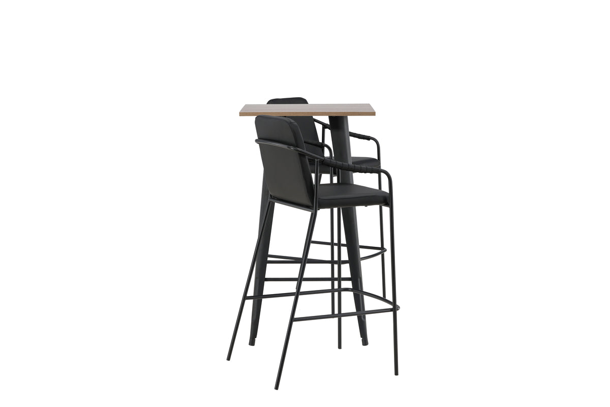 Venture Design Tempe & Tvist Barbord 60 x 60 Valnöt + Barstolar 2-pack Svart