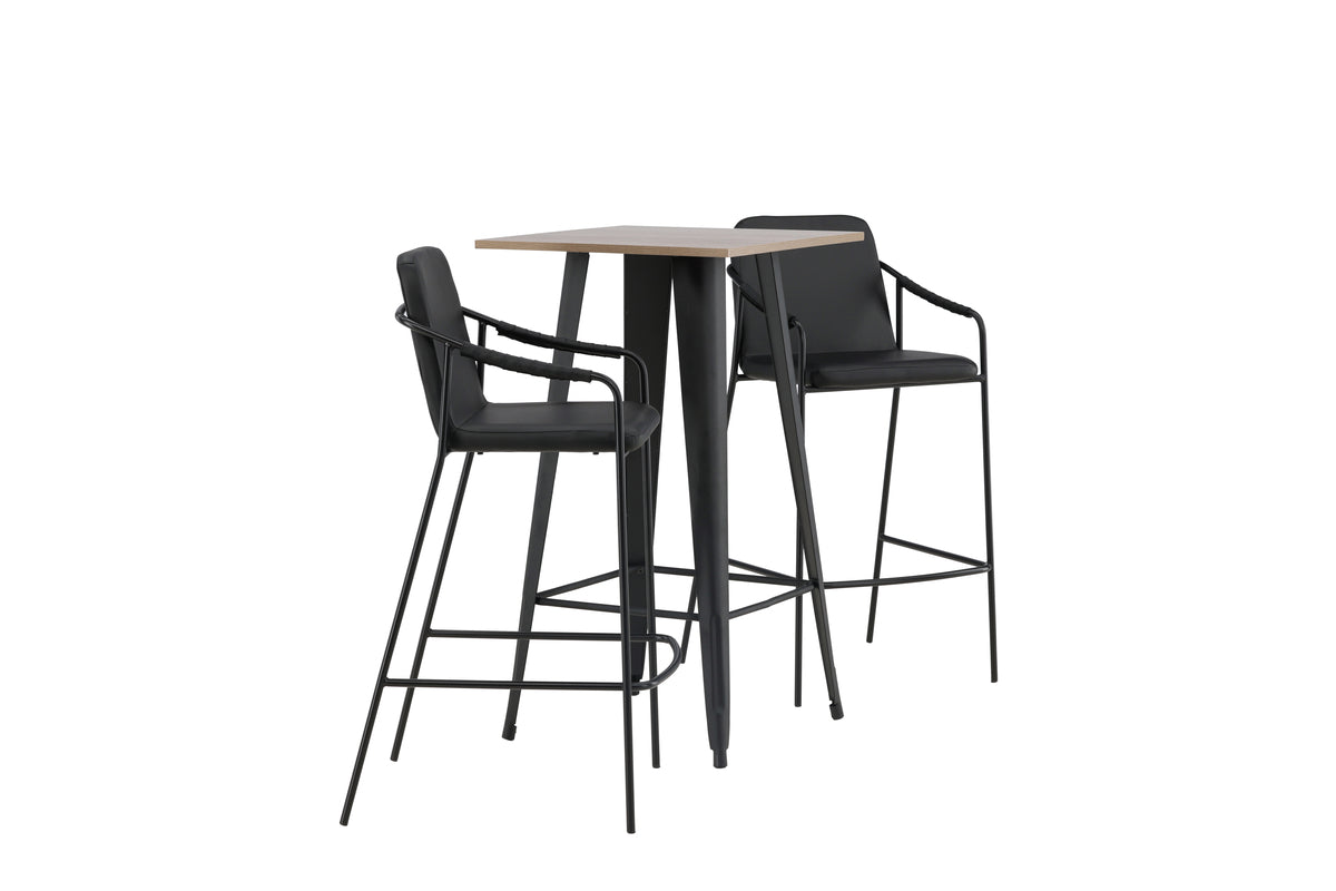 Venture Design Tempe & Tvist Barbord 60 x 60 Valnöt + Barstolar 2-pack Svart