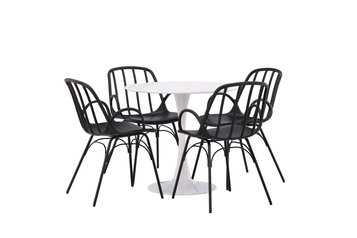 Venture Design Dyrön & Hamden Matstolar 2-pack Svart + Runda Matbord ⌀80 Vit