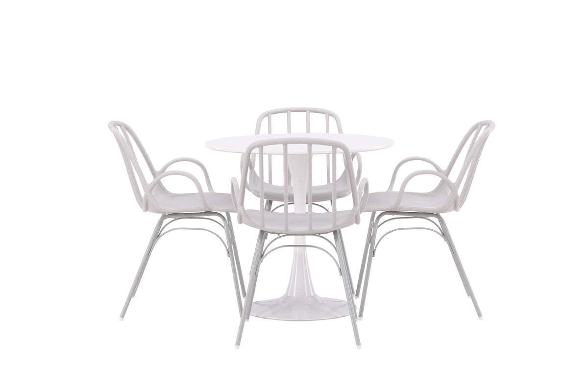 Venture Design Dyrön & Hamden Matstolar 2-pack Ljusgrå + Runda Matbord ⌀80 Vit
