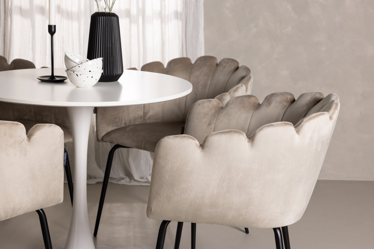 Venture Design Limhamn & Hamden Matstolar Beige + Runda Matbord ⌀80 Vit