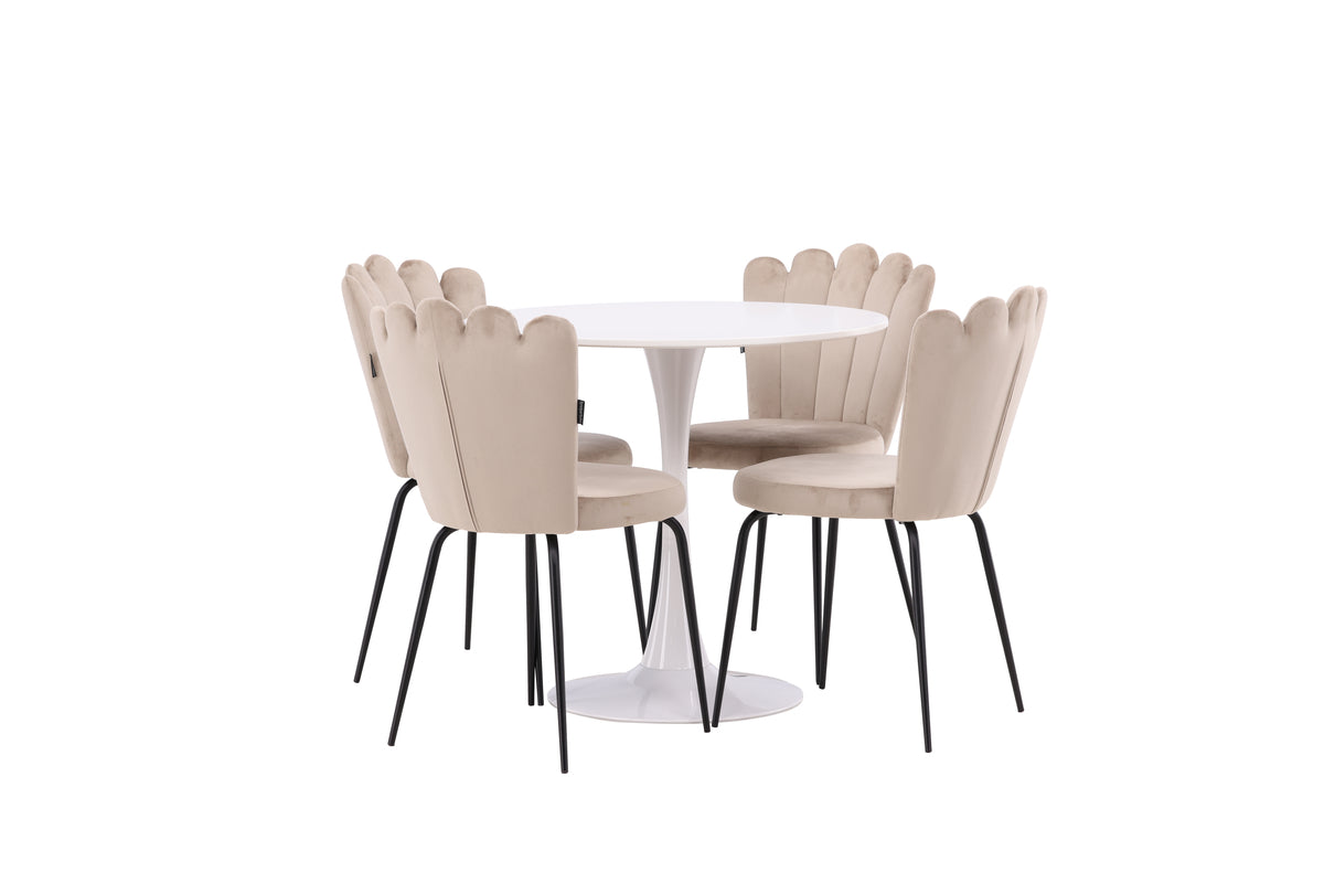 Venture Design Limhamn & Hamden Matstolar 2-pack Beige + Runda Matbord ⌀80 Vit