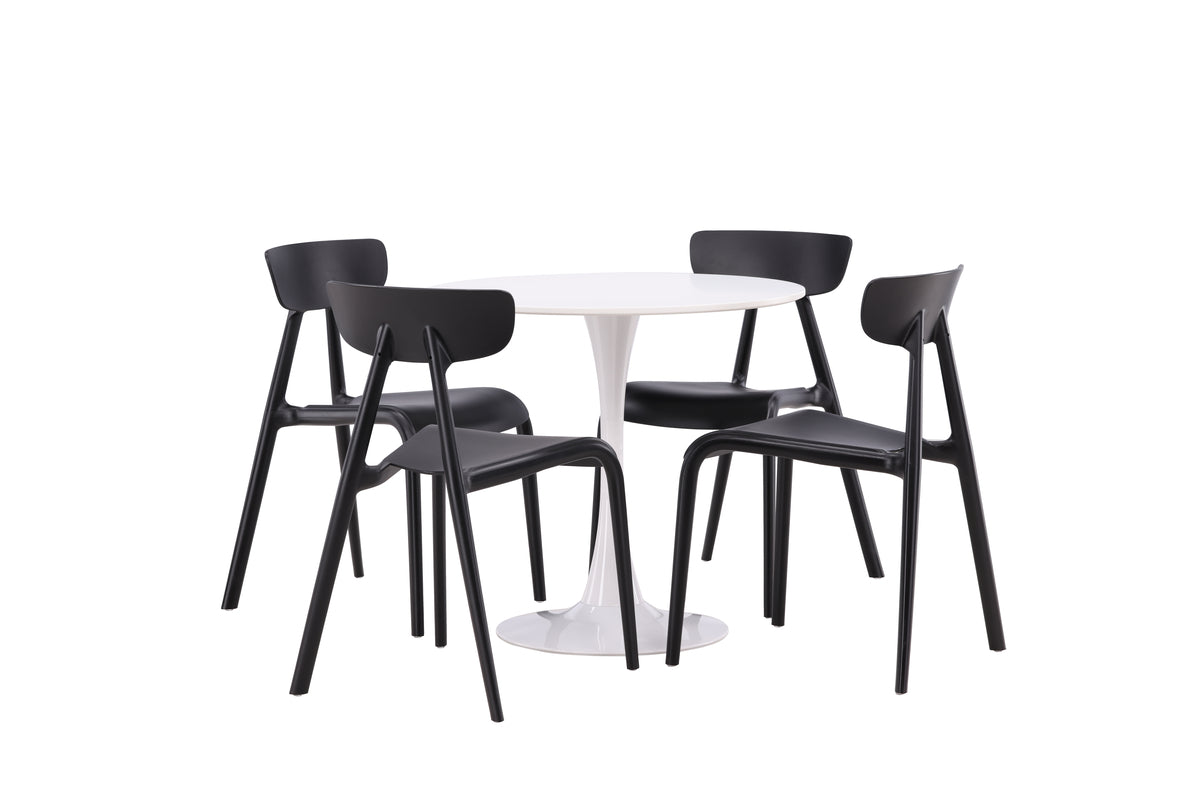 Venture Design Ursholmen & Hamden Matstolar 2-pack Svart + Runda Matbord ⌀80 Vit
