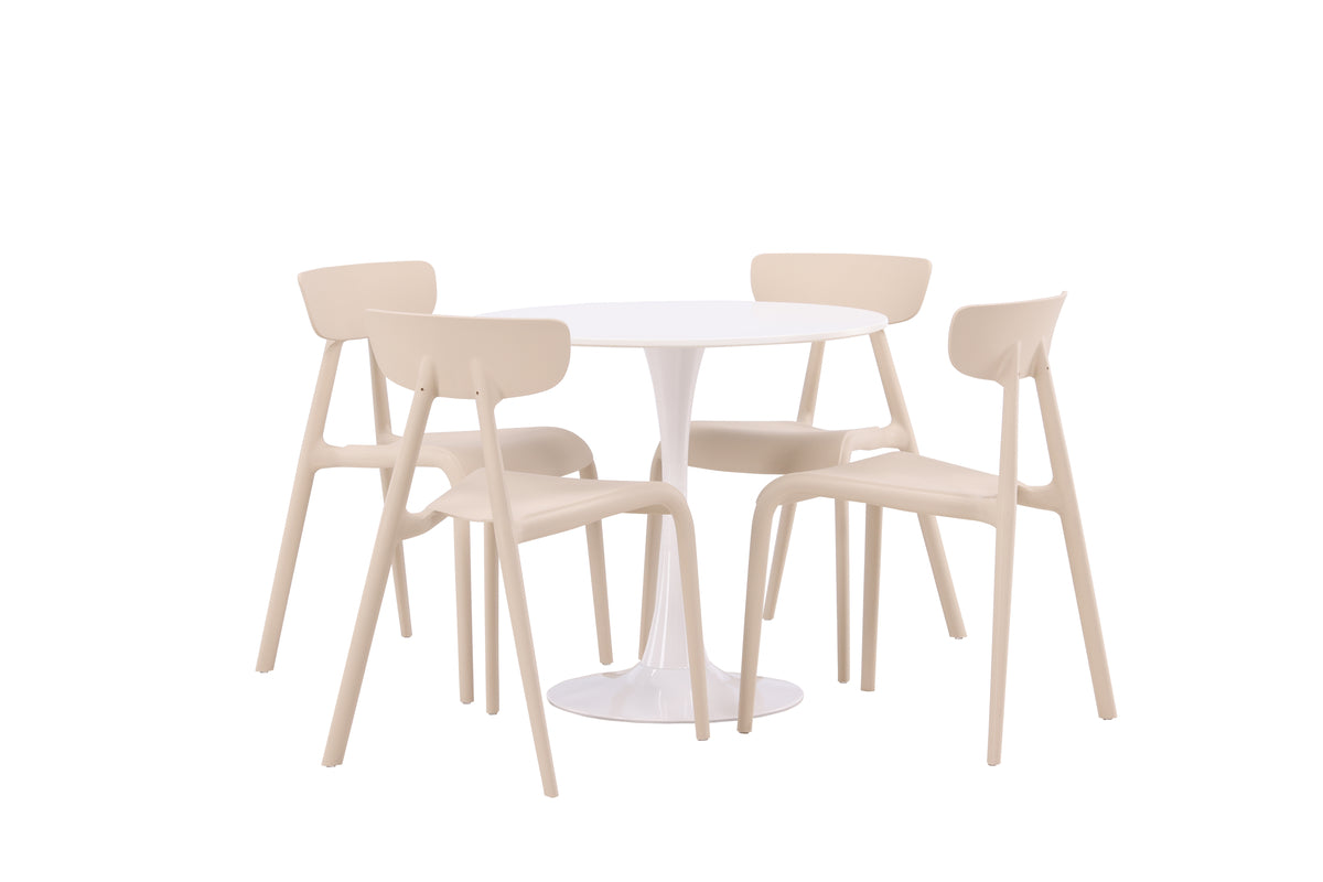 Venture Design Ursholmen & Hamden Matstolar 2-pack Beige + Runda Matbord ⌀80 Vit