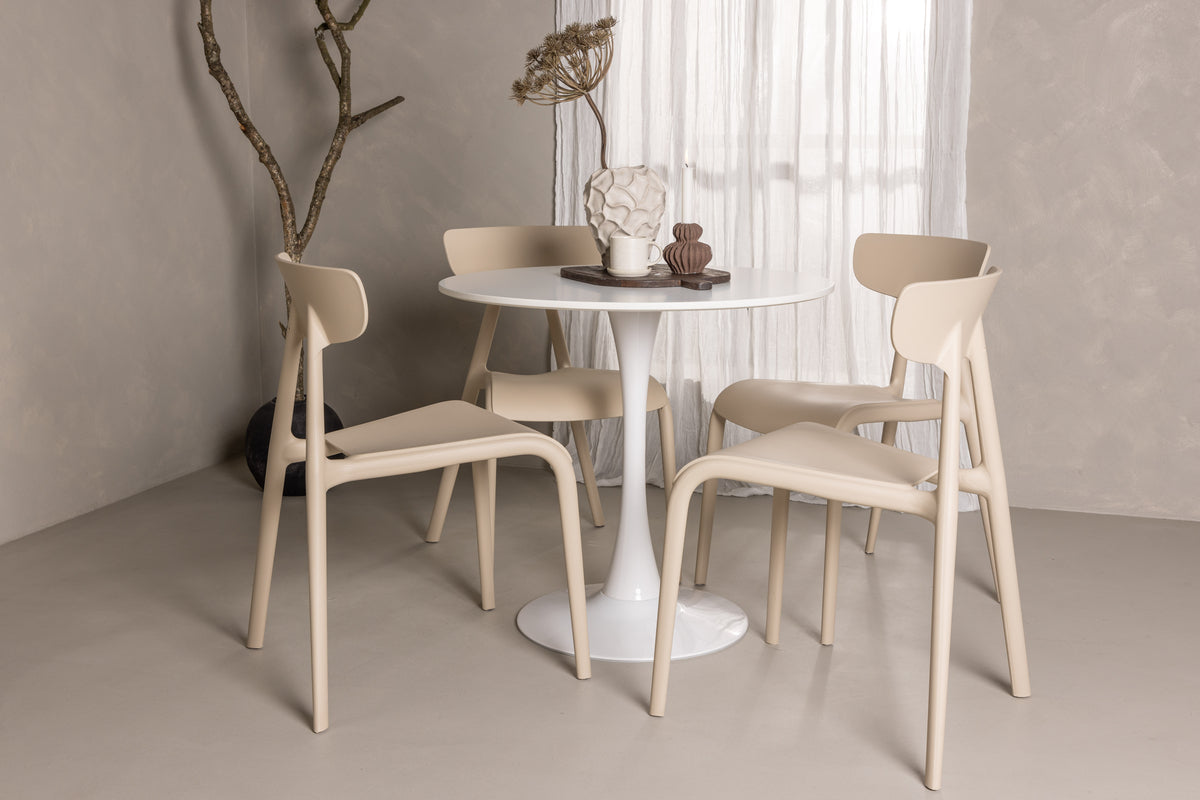Venture Design Ursholmen & Hamden Matstolar 2-pack Beige + Runda Matbord ⌀80 Vit