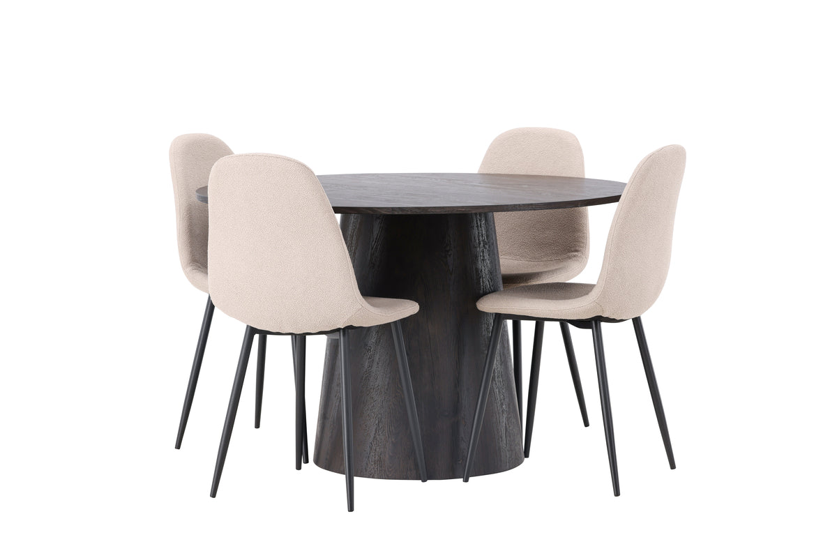 Venture Design Lanzo & Polar Runda Matbord ⌀120 Mocka + Matstolar 2-pack Beige